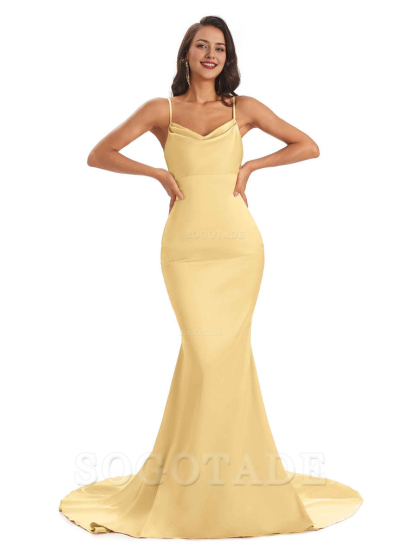 Sexy Backles Soft Satin Spaghetti Straps Maxi Mermaid Bridesmaid Dresses Online prom shop dresses