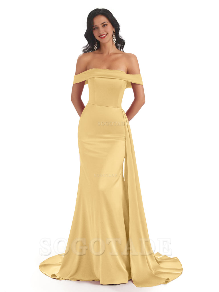 Sexy Off The Shoulder Soft Satin Mermaid Long Bridesmaid Dresses Gown prom shop dresses