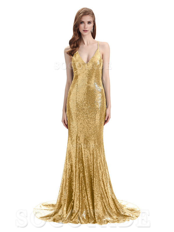 Deep V Neck Sexy Spaghetti Strap Backless Sequins Floor-Length Bridesmaid Dresses Bridesmaid Dresses Formal Women's Dresses Wedding Guest Dresses