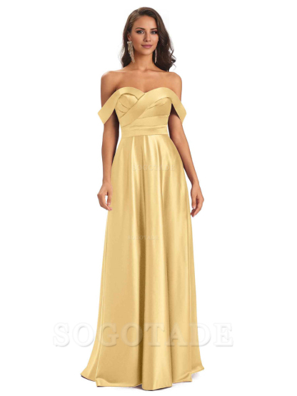 Sexy Soft Satin Off The Shoulder A-Line Long Bridesmaid Dresses Elegant Evening Party Dress