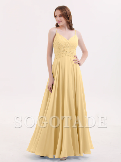 V-neck Fine Shoulder Strap Floor Length Chiffon Bridesmaid Dresses Online