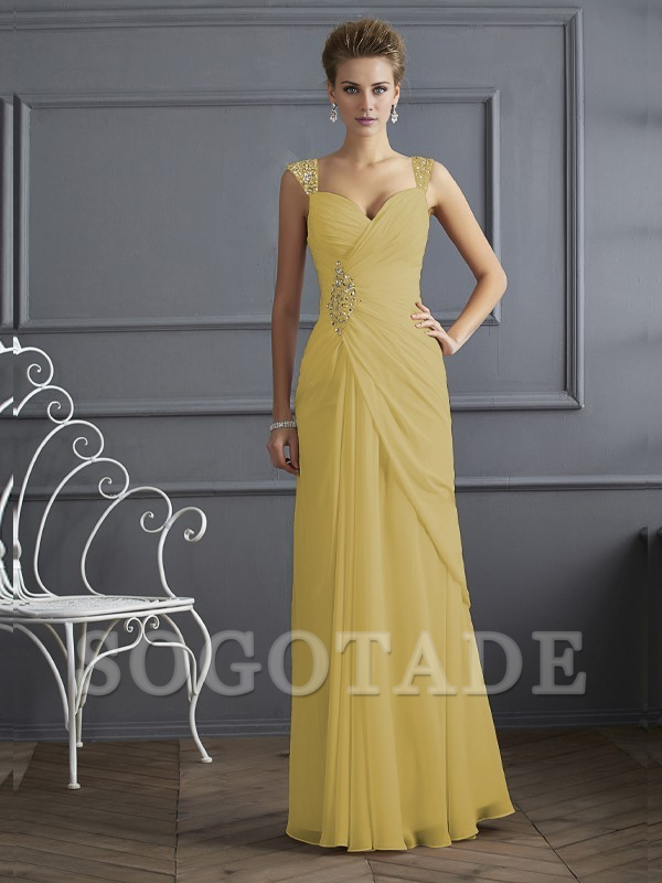 Bodyguard/Pillar Shoulder Mother of the bride dress Official Wedding Guests Landing Long Sleeveless Thin Shoulder Straps Chiffon Water Diamond Ruffle Decoration