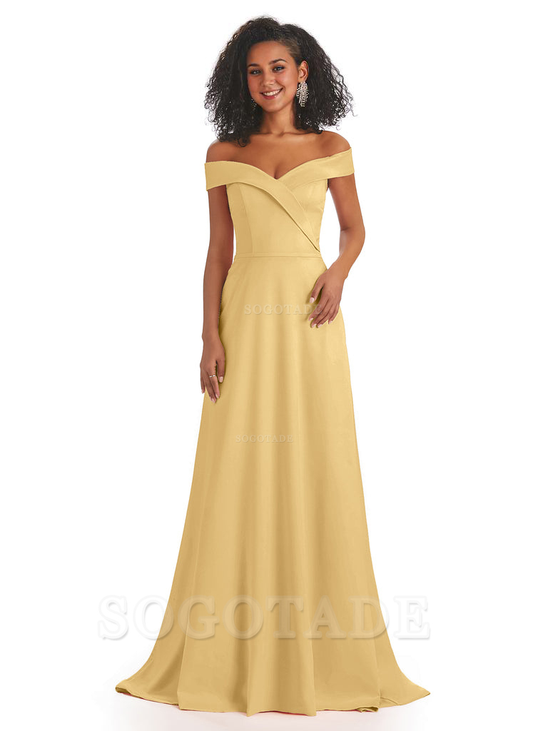 Soft Satin Off The Shoulder Long A-Line African Bridesmaid Dresses prom dress stores ﻿