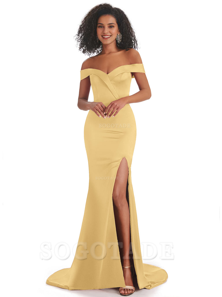 Sexy Mermaid Soft Satin Off The Shoulder Long African Bridesmaid Dresses prom shop dresses