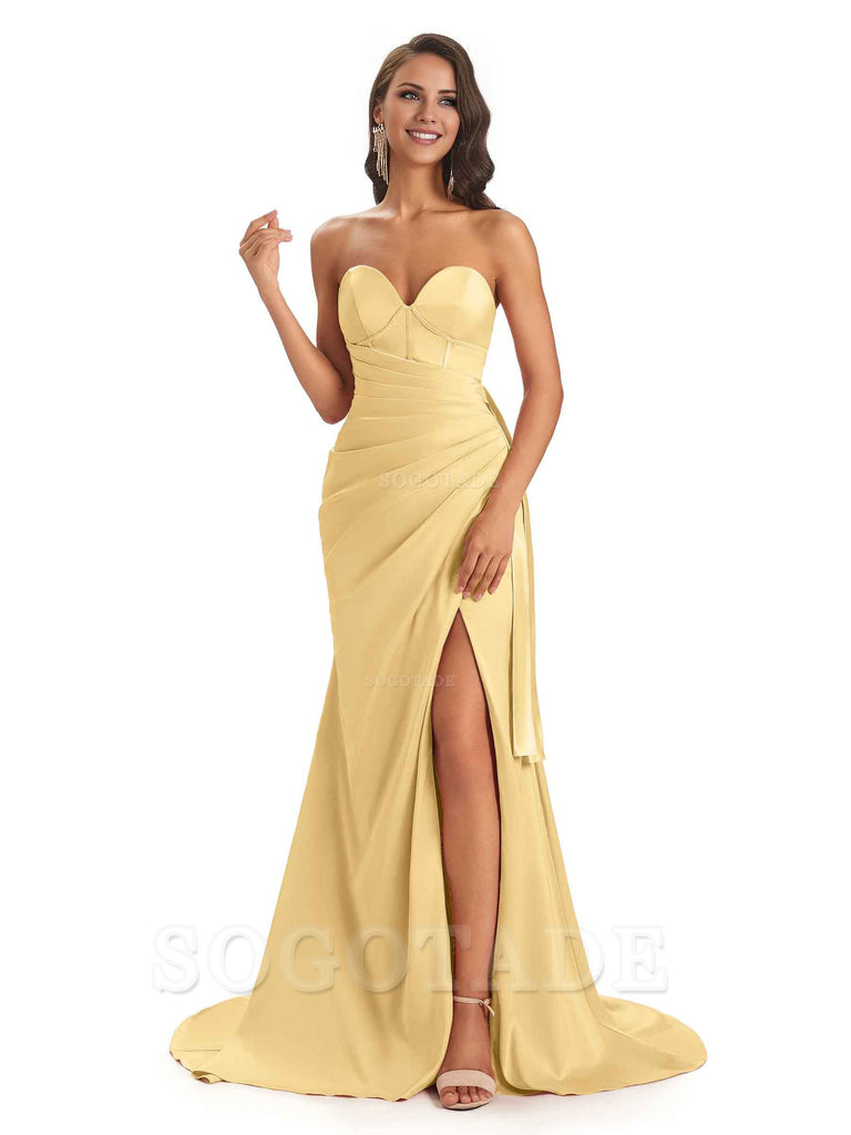 Sexy Soft Satin Side Slit Sweetheart Long Mermaid African Bridesmaid Dresses Elegant Evening Party Dress