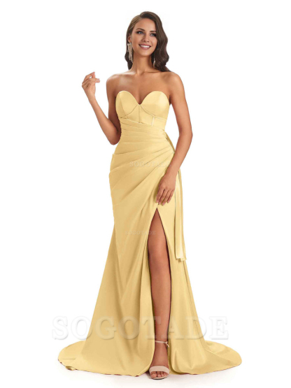 Sexy Soft Satin Side Slit Sweetheart Long Mermaid African Bridesmaid Dresses Elegant Evening Party Dress
