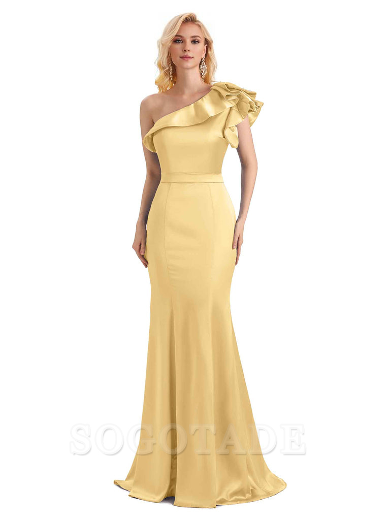 One Shoulder Long Mermaid Bridesmaid Dresses Soft Satin Charming Evening Party Dress