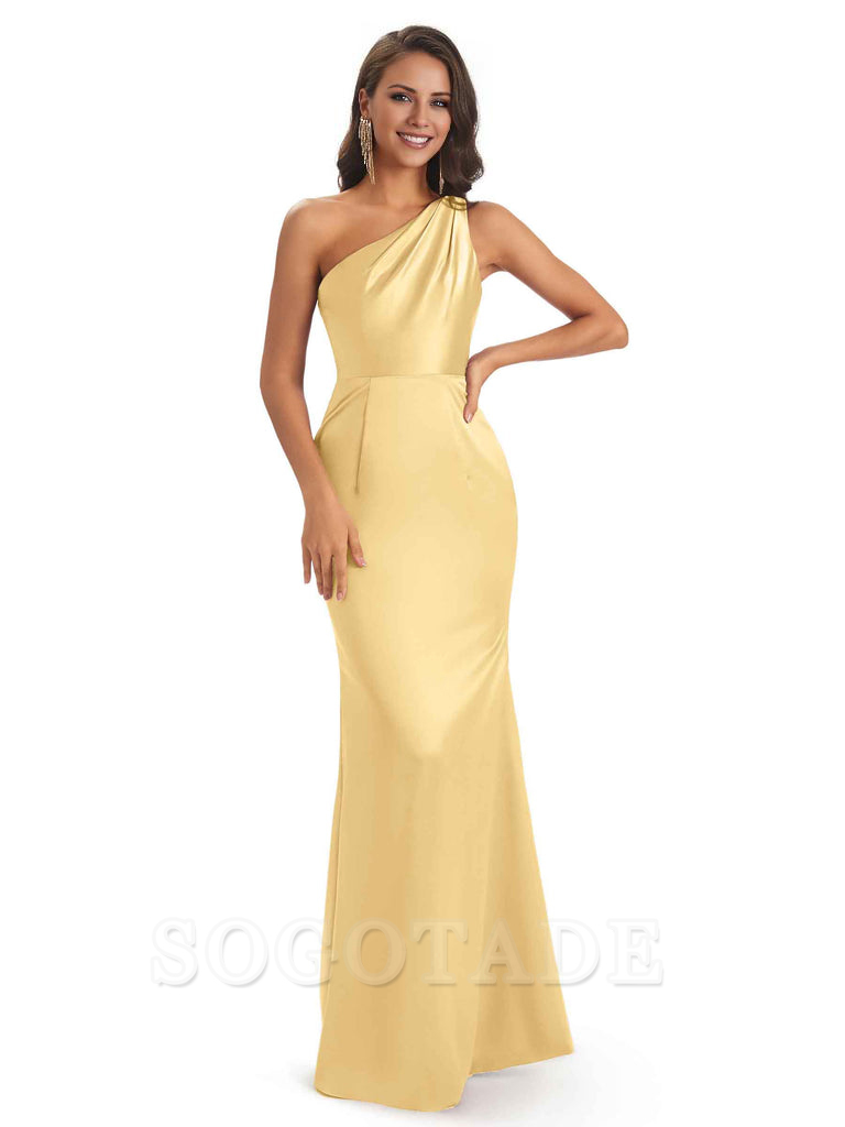 One Shoulder Long Mermaid Bridesmaid Dresses Sexy Soft Satin Elegant Evening Party Dress