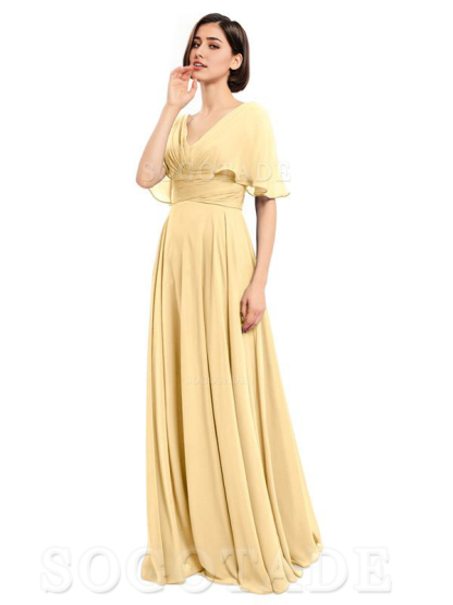  V-Neck Cap Sleeves Sleeves Chiffon Long Elegant Bridesmaid Dresses Formal Wear Dresses