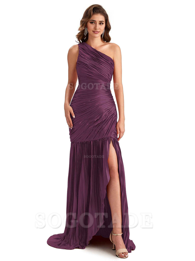 Sexy Side Slit Mermaid Soft Satin One Shoulder Long Ladies Bridesmaid Dresses Online