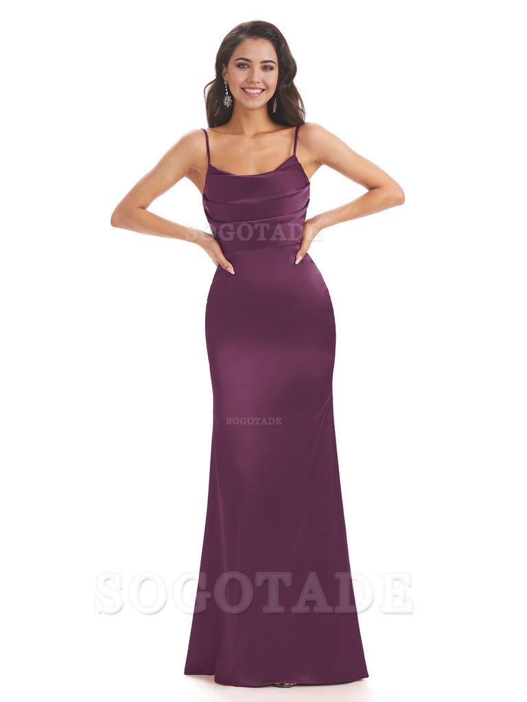 Mermaid Spaghetti Straps Satin formal dresses evening gown Bridesmaid Dresses With Side Slit 