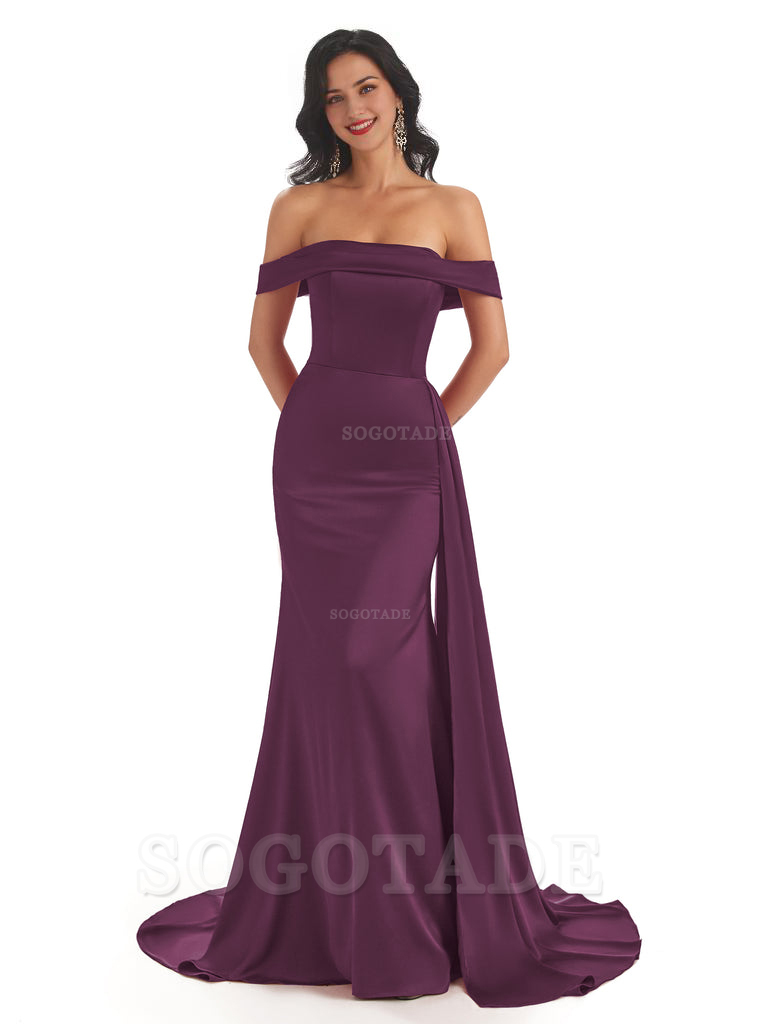 Sexy Off The Shoulder Soft Satin Mermaid Long Bridesmaid Dresses Gown prom shop dresses