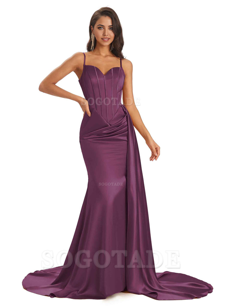 Sheath Spaghetti Satin Straps Floor-Length formal dresses evening gown Bridesmaid Dresses