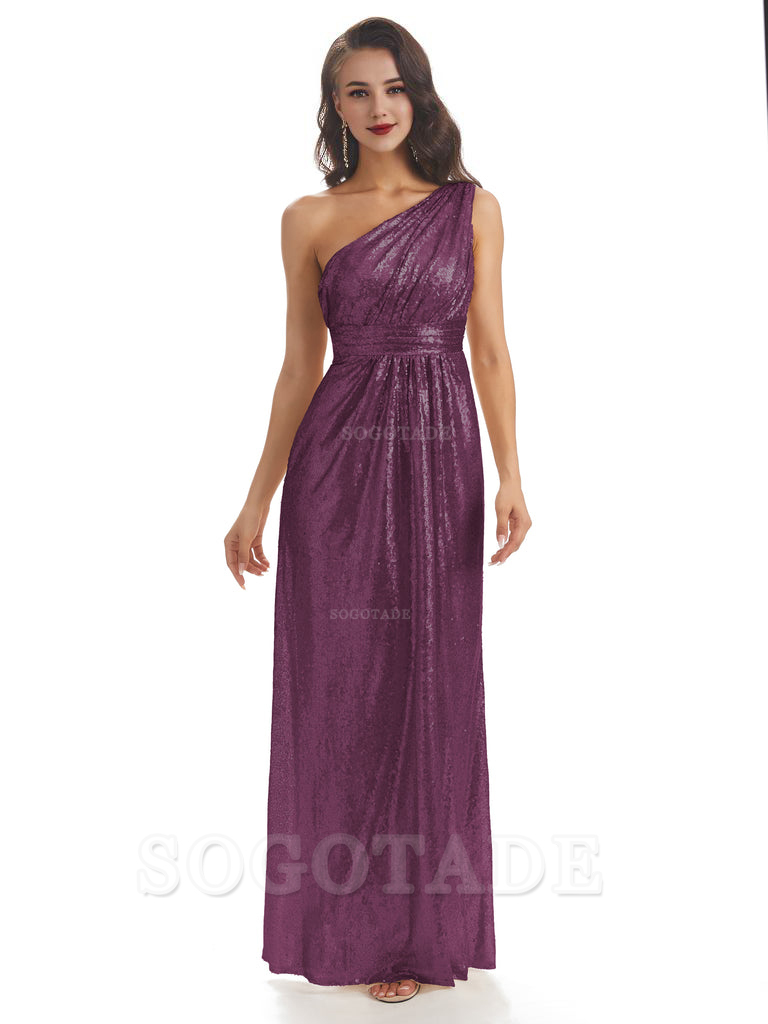 Sexy Sequin One Shoulder Sleeveless Long Mermaid Bridesmaid Dresses prom shop dresses