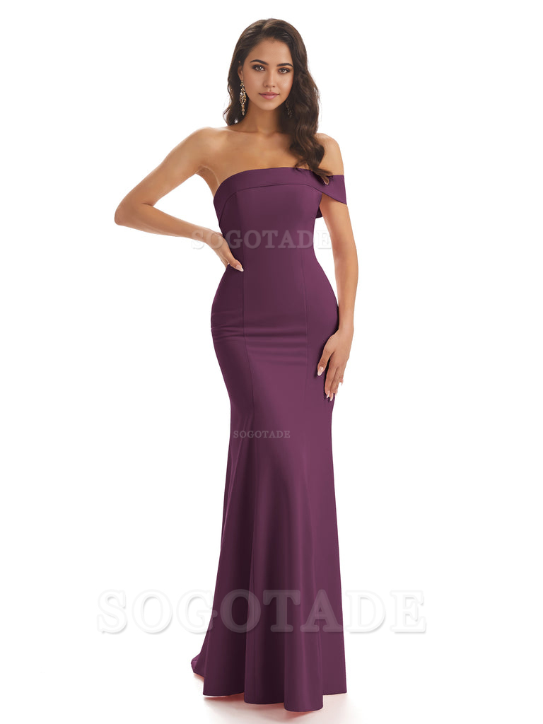 Mermaid One Shoulder Floor-Length Satin Sexy formal dresses evening gown Bridesmaid Dresses