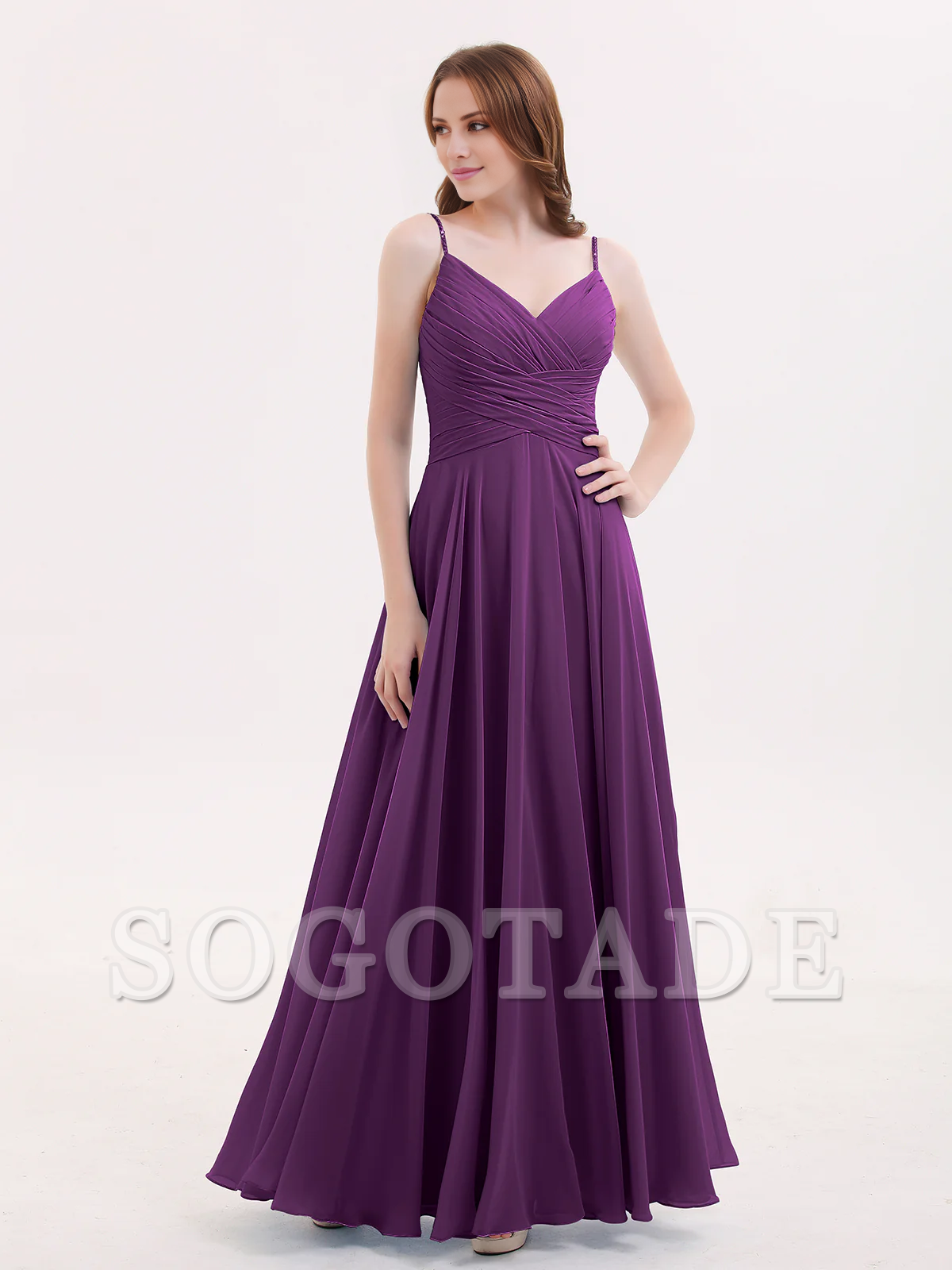 V-neck Fine Shoulder Strap Floor Length Chiffon Bridesmaid Dresses Online