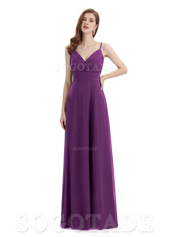 Chiffon V-Neck Spaghetti Strap Floor-Length Side Fork Long Bridesmaid Dresses Formal Women's Dresses Wedding Guests Dresses