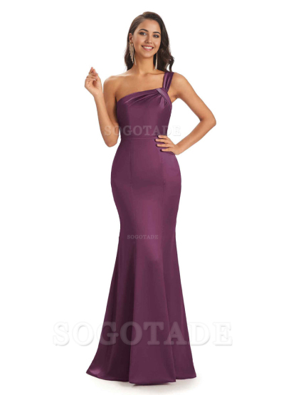 Mermaid One Shoulder Satin Floor Length formal dresses evening gown Bridesmaid Dresses