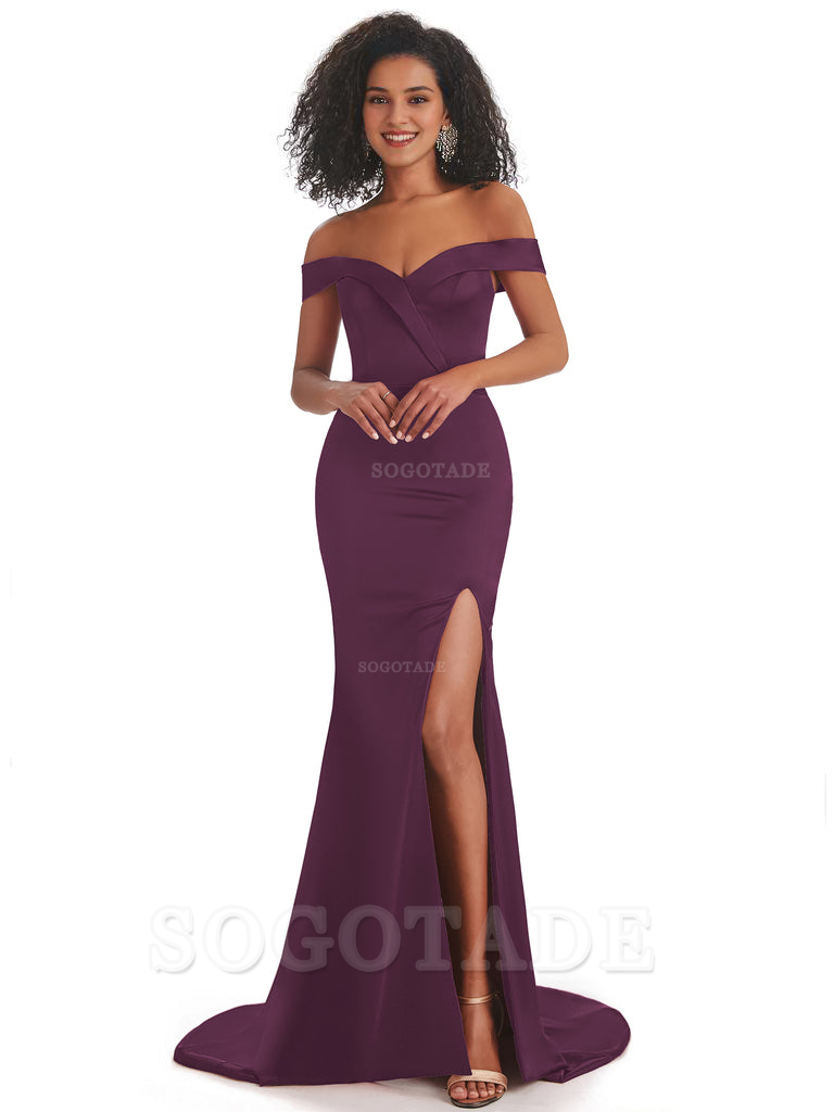 Sexy Mermaid Soft Satin Off The Shoulder Long African Bridesmaid Dresses prom shop dresses