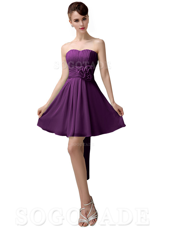 A-Line Off Shoulder Sweatheart Chiffon Short With Flower Bridesmaid Dresses Formal Women's Dresses Wedding Guests Dresses