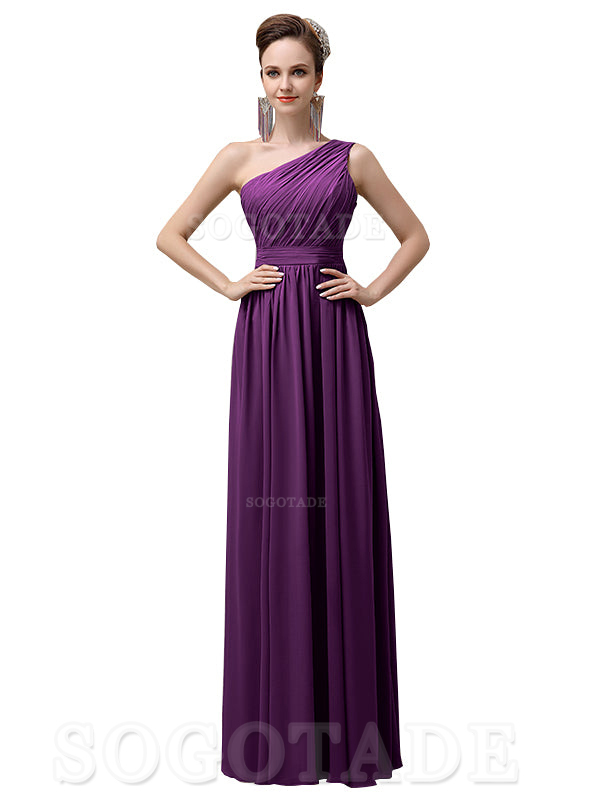 Charming One-Shoulder A-Line Chiffon Pleated Floor-Length Long Elegant Bridesmaid Dresses Formal Women's Dresses Wedding Guests Dresses