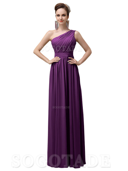 Charming One-Shoulder A-Line Chiffon Pleated Floor-Length Long Elegant Bridesmaid Dresses Formal Women's Dresses Wedding Guests Dresses