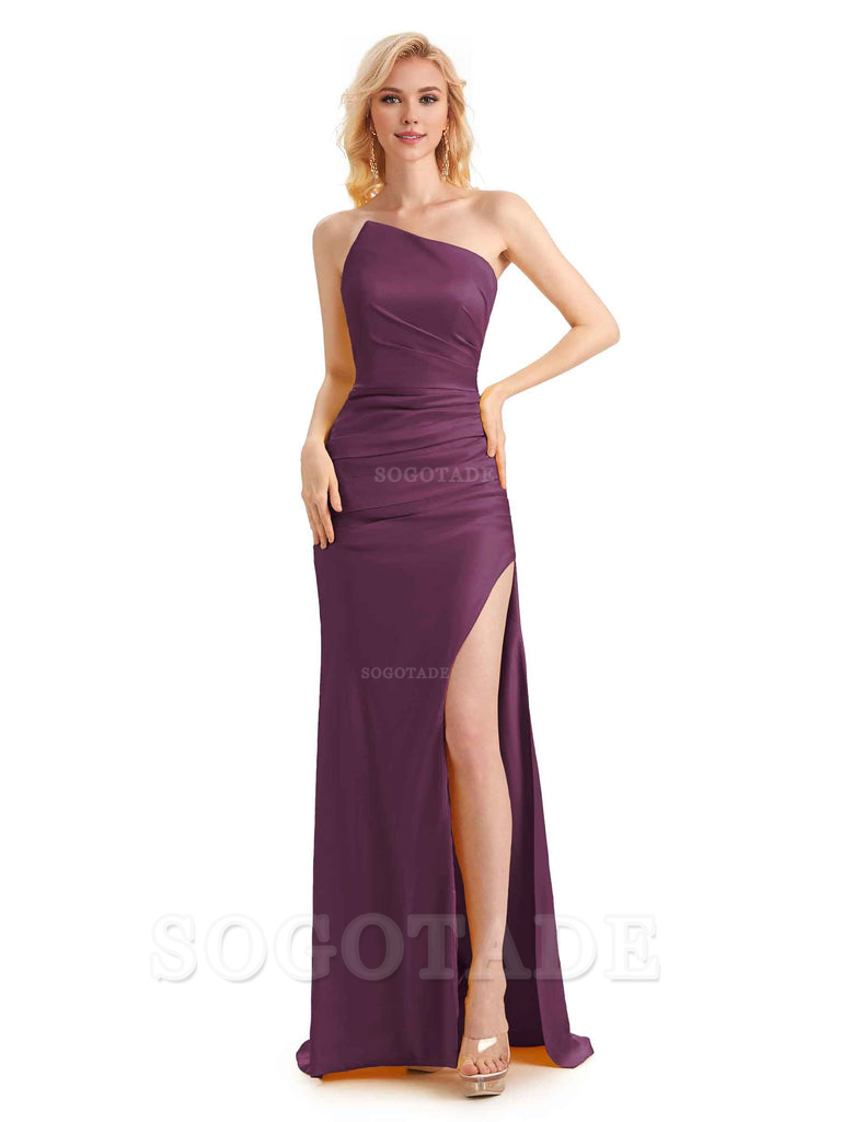 Unique Soft Satin Side Slit Off Shoulder Long Mermaid Maid Of Honor Dresses Bridesmaid Dress Elegant Evening Party Dress