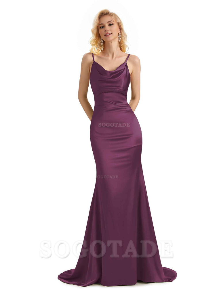 Elegant Soft Satin Criss Cross Long Mermaid Bridesmaid Dresses Charming Evening Party Dress