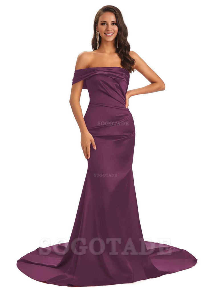 Sexy Soft Satin One Shoulder Long Unique Mermaid Bridesmaid Dresses Elegant Evening Party Dress