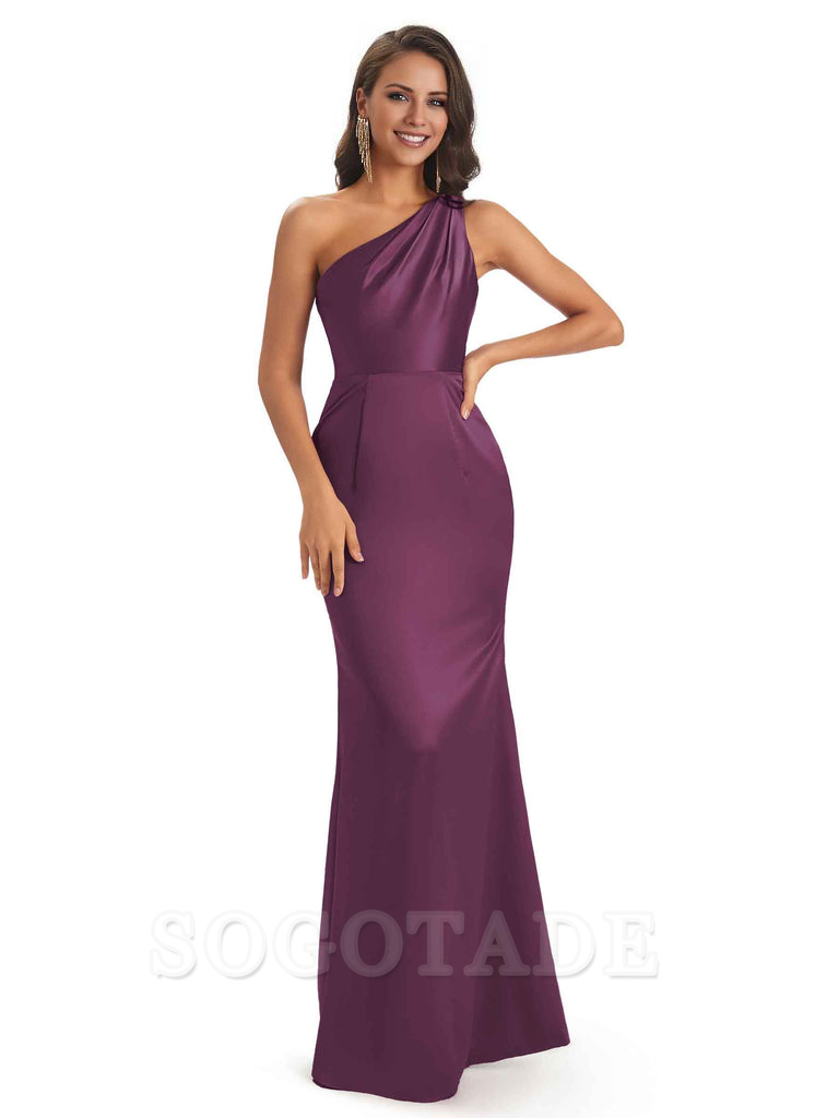 One Shoulder Long Mermaid Bridesmaid Dresses Sexy Soft Satin Elegant Evening Party Dress
