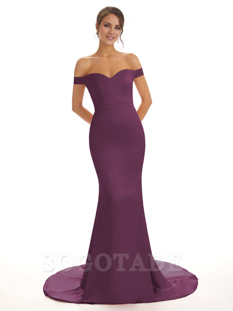 Elegant Off The Shoulder Satin Long Mermaid Bridesmaid Dresses