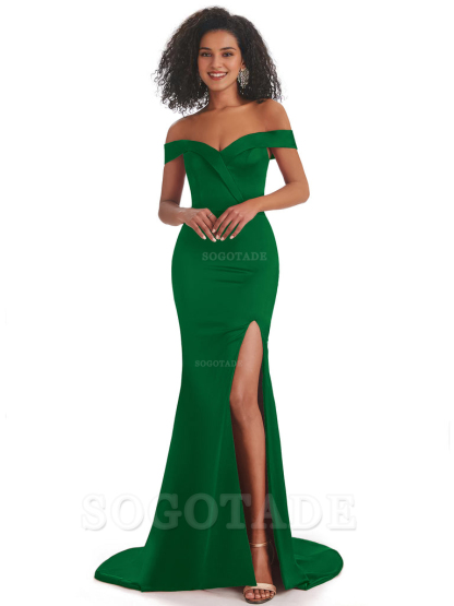 Sexy Mermaid Soft Satin Off The Shoulder Long African Bridesmaid Dresses prom shop dresses
