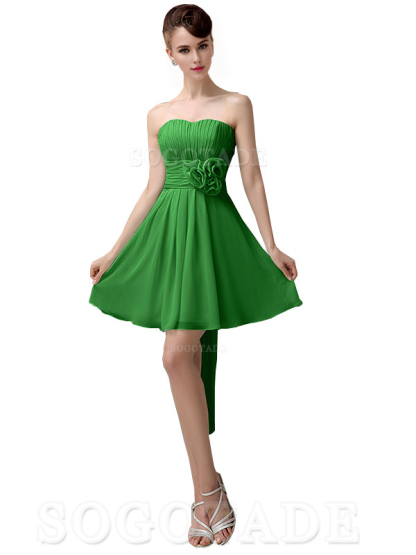 A-Line Off Shoulder Sweatheart Chiffon Short With Flower Bridesmaid Dresses Formal Women's Dresses Wedding Guests Dresses