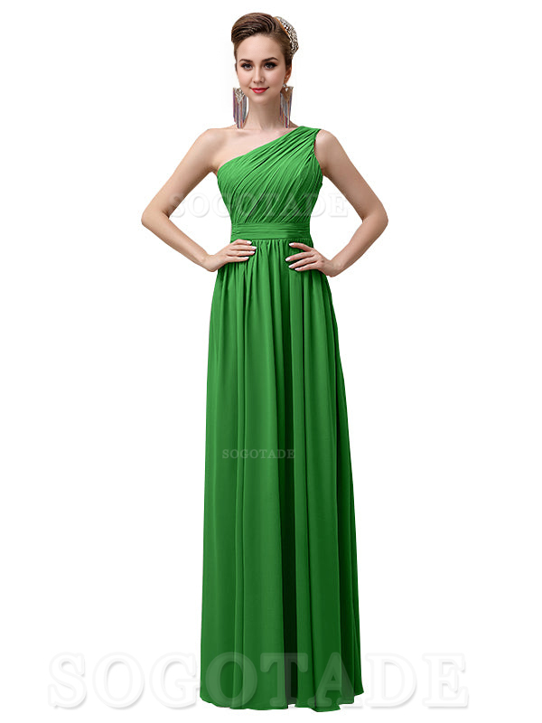 Charming One-Shoulder A-Line Chiffon Pleated Floor-Length Long Elegant Bridesmaid Dresses Formal Women's Dresses Wedding Guests Dresses