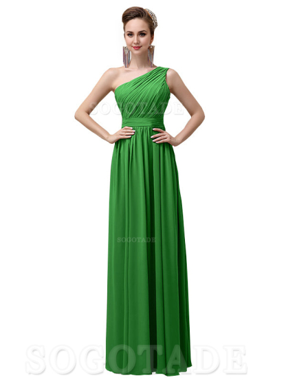 Charming One-Shoulder A-Line Chiffon Pleated Floor-Length Long Elegant Bridesmaid Dresses Formal Women's Dresses Wedding Guests Dresses