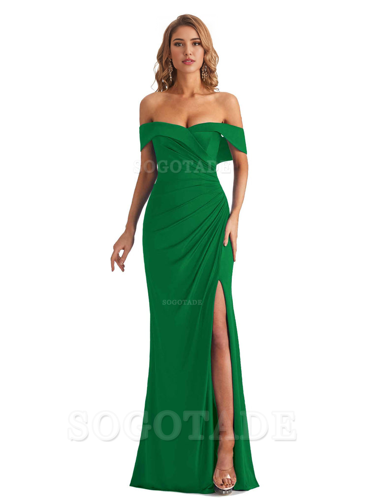 Sexy Mermaid Cultivate oneself Off The Shoulder Pleated Side Slit Long Bridesmaid Dresses Formal Women's Dresses Wedding Guests Dresses