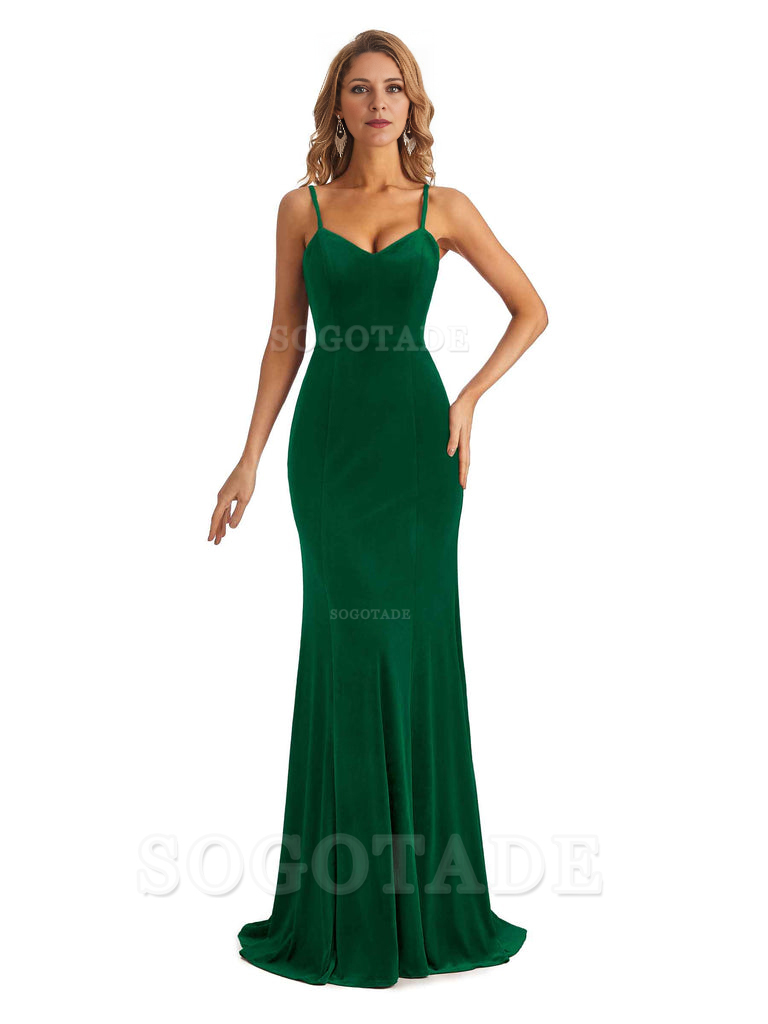 Elegant Charming V-Neck Mermaid Spaghetti Straps Backless Velvet Long High Quality Bridesmaid Dresses Formal Women's Dresses Wedding Guests Dresses