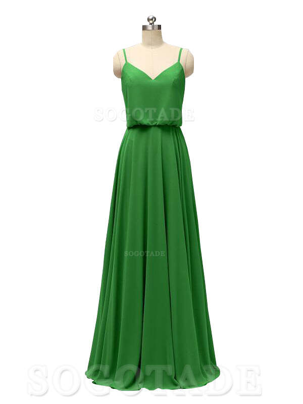 Elegant Simple V Neck Spaghetti Strap Chiffon Floor Length Modern Bridesmaid Dresses Formal Women's Dresses Wedding Guests Dresses