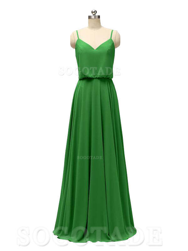 Elegant Simple V Neck Spaghetti Strap Chiffon Floor Length Modern Bridesmaid Dresses Formal Women's Dresses Wedding Guests Dresses