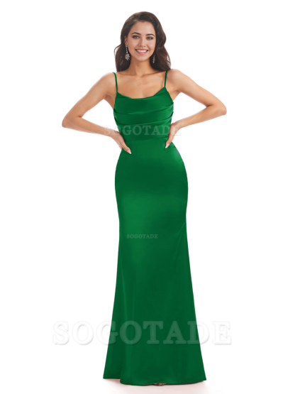 Mermaid Spaghetti Straps Satin formal dresses evening gown Bridesmaid Dresses With Side Slit 