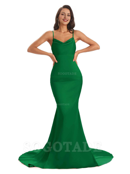 Sexy Backles Soft Satin Spaghetti Straps Maxi Mermaid Bridesmaid Dresses Online prom shop dresses