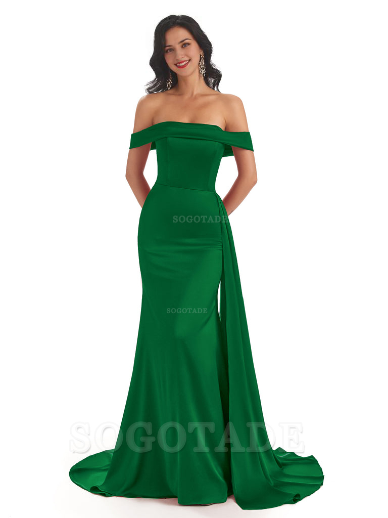 Sexy Off The Shoulder Soft Satin Mermaid Long Bridesmaid Dresses Gown prom shop dresses