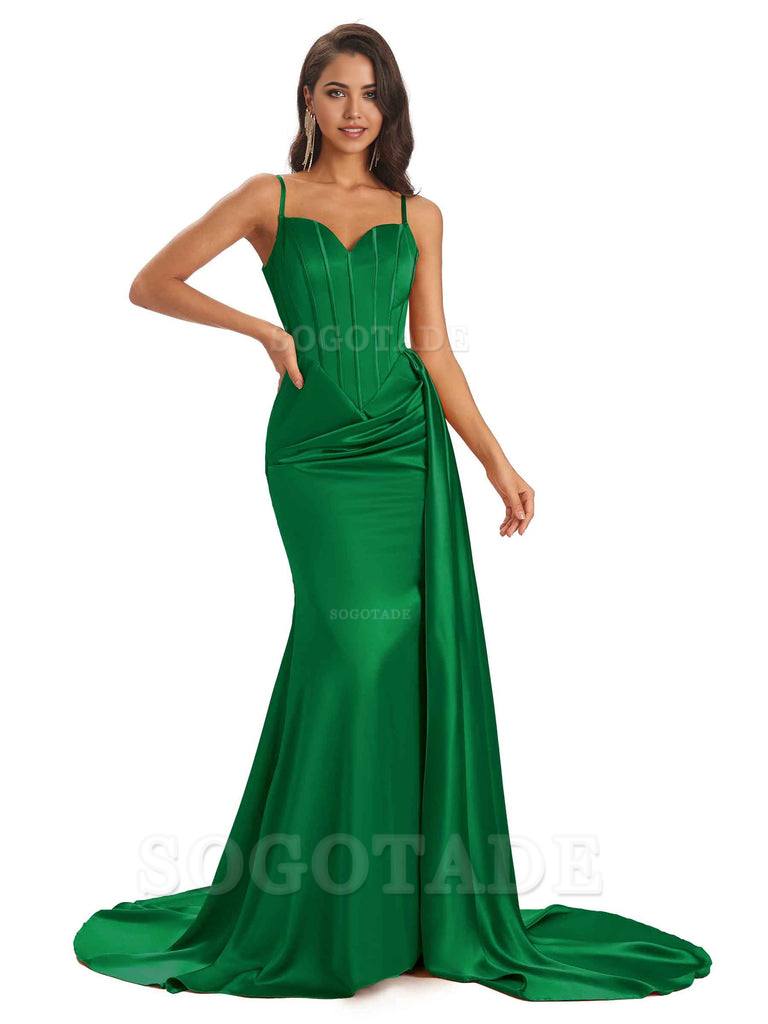 Sheath Spaghetti Satin Straps Floor-Length formal dresses evening gown Bridesmaid Dresses