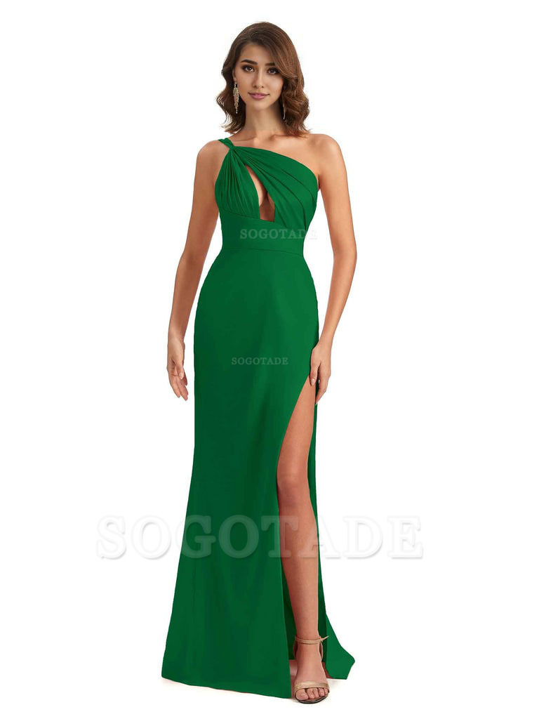 Sexy One Shoulder Silky Satin Unique Long Ladies Bridesmaid Dress For Wedding