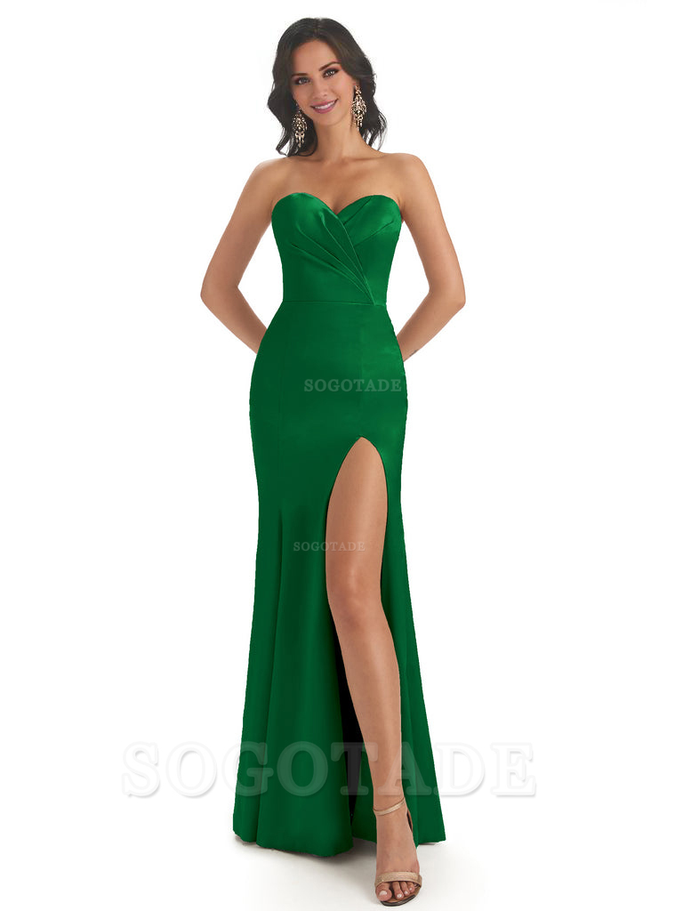 Simple Soft Satin Side Slit Sweetheart Long Mermaid Bridesmaid Dresses Elegant Evening Party Dress