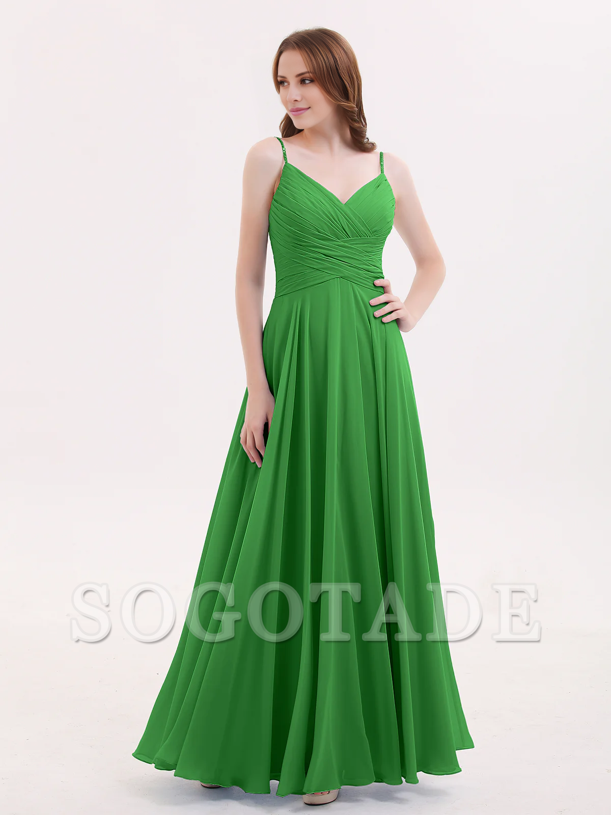 V-neck Fine Shoulder Strap Floor Length Chiffon Bridesmaid Dresses Online