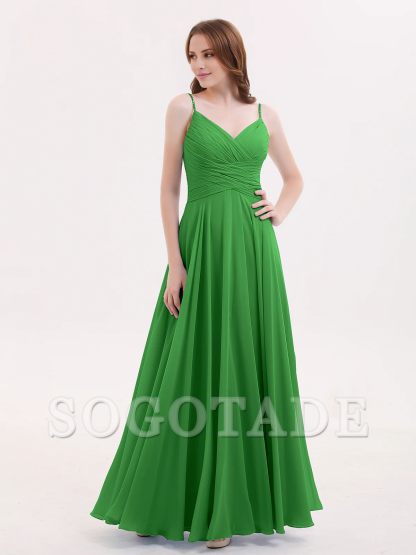V-neck Fine Shoulder Strap Floor Length Chiffon Bridesmaid Dresses Online