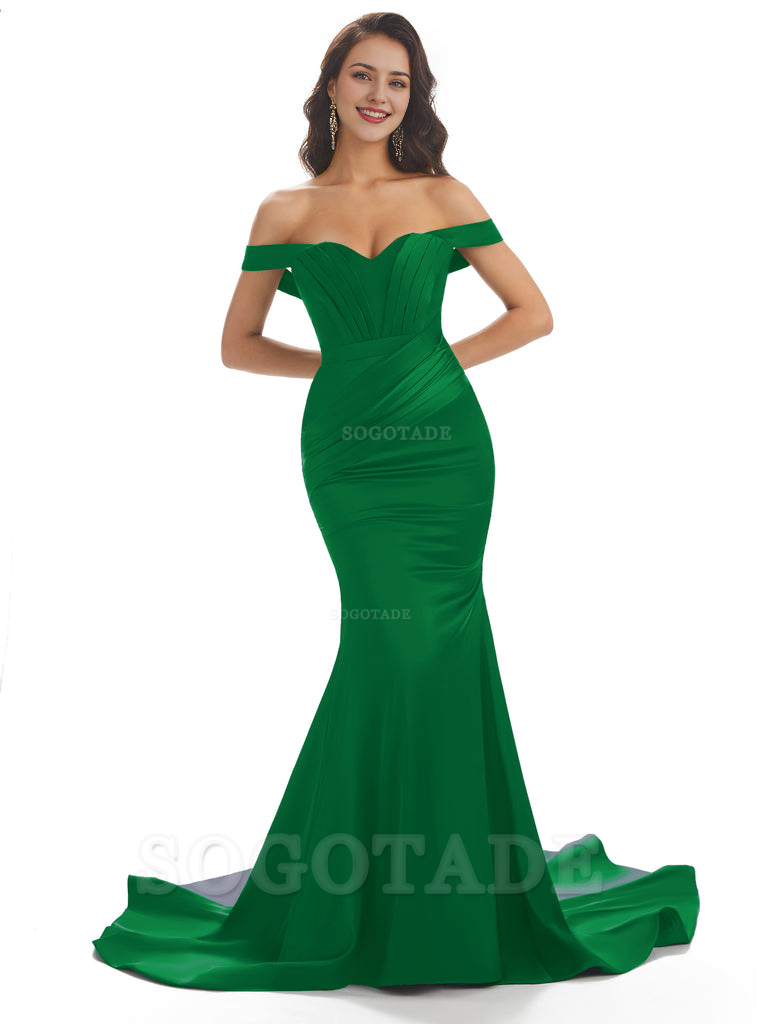 Sexy Mermaid Off The Shoulder Floor-Length Long Soft Satin Bridesmaid Dresses Online prom shop dresses