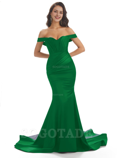 Sexy Mermaid Off The Shoulder Floor-Length Long Soft Satin Bridesmaid Dresses Online prom shop dresses
