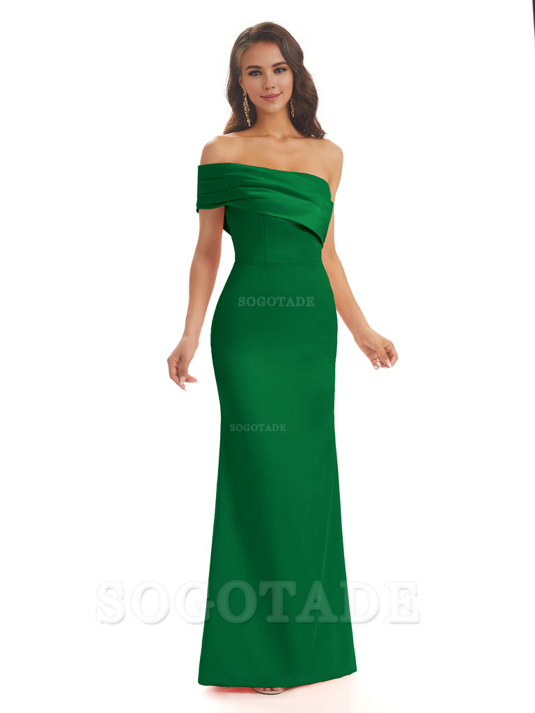 Soft Satin Sexy Side Slit One Shoulder Long Mermaid Bridesmaid Dresses Online prom dress in store